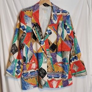 Vintage Oversized Multi Color Pattern Funky Blazer Kenneth Mitchell 80's 90's